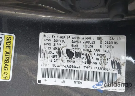 2010 Acura Tl 3.5 z USA, uszkodzony, nr VIN 19UUA8F52AA016424